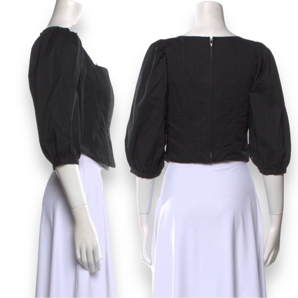 Jason Wu Corset Square Neckline Puff Sleeve Crop Top Black Size Medium NEW - Picture 8 of 13